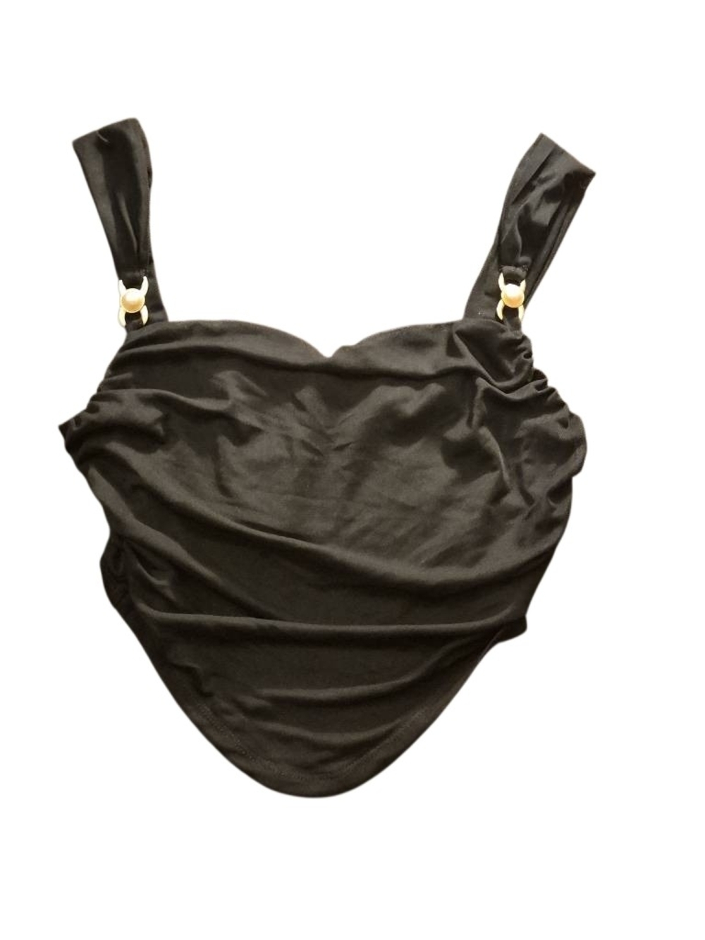 Black Draped Bodysuit with Gold Accent Straps